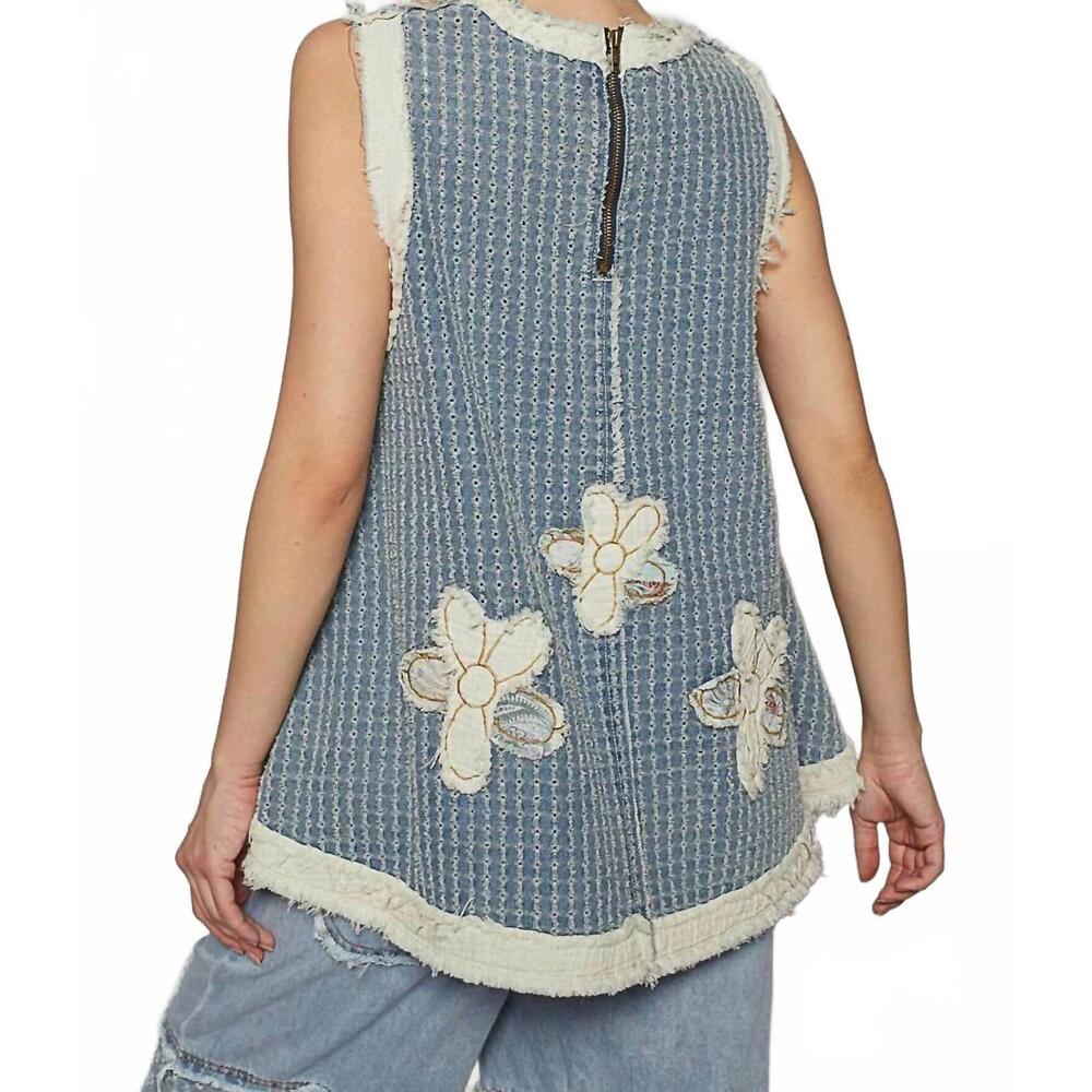 POL Blue Floral Appliqué Sleeveless Tank Top - Picture 3 of 7